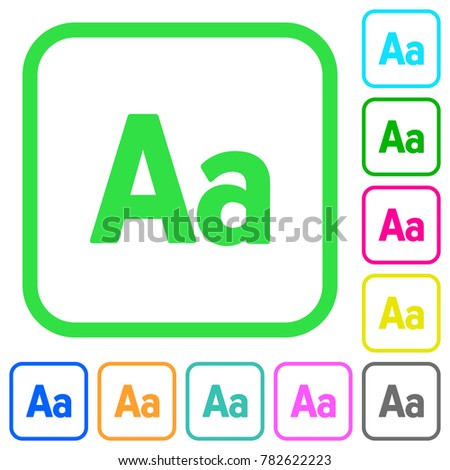 Font size vivid colored flat icons in curved borders on white background