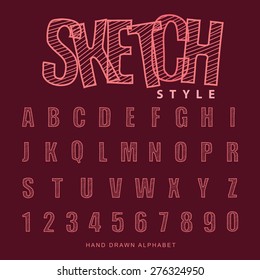  font sketch alphabet, Vector illustration.