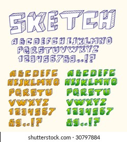 Font "Sketch". Hand written alphabet. Vector.