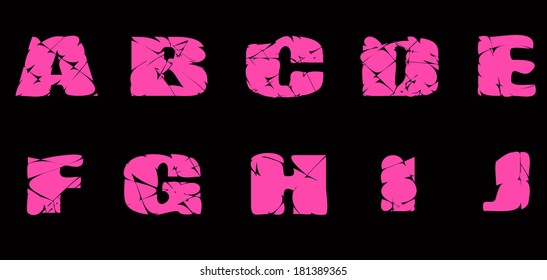 Font from split scratched the letters a to j