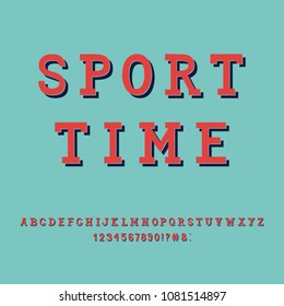 FONT SPORT TIME 3D. 
Vintage Retro 3D Varsity Sport Alphabet. Original Athletic Department Typeface. Retro Typography. Vector Illustration.
