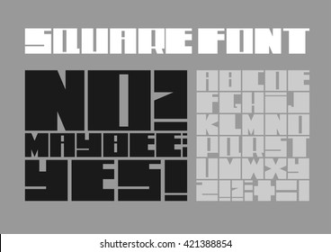 Font Of The Square Of Thick Heavy Letters On A Gray Background