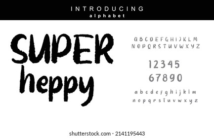 Font Super Heppy Abstract Fashion font alphabet.  Typography typeface uppercase lowercase and number. Minimal modern urban fonts for logo, brand. vector illustration 