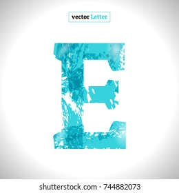 Font Symbol E. Grunge Vector Blue Sketch Style.