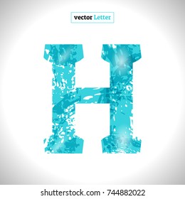 Font Symbol H. Grunge Vector Blue Sketch Style.