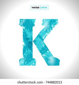 Font Symbol K. Grunge Vector Blue Sketch Style.