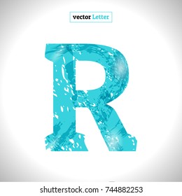 Font Symbol R. Grunge Vector Blue Sketch Style.