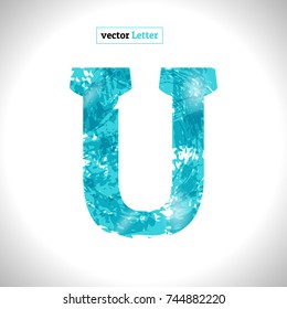 Font Symbol U. Grunge Vector Blue Sketch Style.