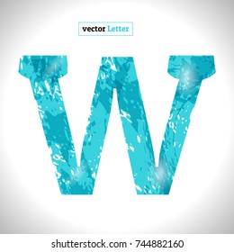 Font Symbol W. Grunge Vector Blue Sketch Style.