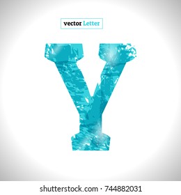 Font Symbol Y. Grunge Vector Blue Sketch Style.