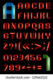 Font from tape colored the paper - Set letters and numbers. (A, B, C, D, E, F, G, H, I, J, K, L, M, N, O, P, Q, R, S, T, U, V, W, X, Y, Z, 0, 1, 2, 3, 4, 5, 6, 7, 8, 9).