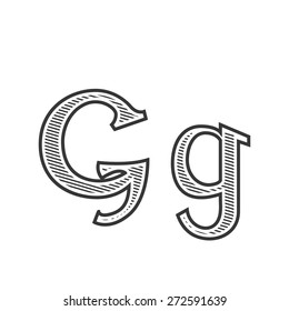 Font tattoo engraving letter G with shading