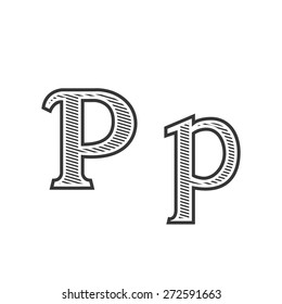 Font tattoo engraving letter P with shading