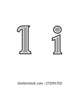Font tattoo engraving letter I with shading