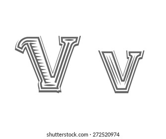 Font tattoo engraving letter V