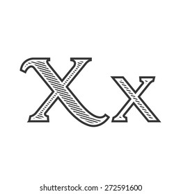 Font tattoo engraving letter X with shading