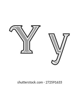 Font tattoo engraving letter Y with shading