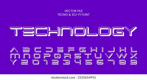 Font Techno Sans Serif Alphabet Extrude Style. Display Typography. Vector EPS. For Poster, Print files, T-shirt Design, Logos