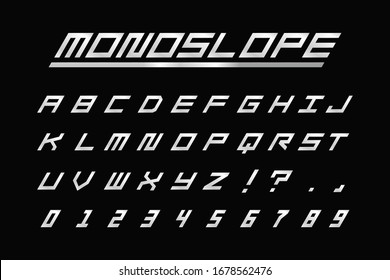 Font text set pack with sloping shape design template