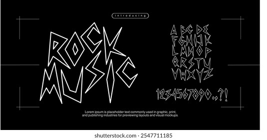 Font th Rock Música es Rock Música Party tipo grunge alfabeto tipográfico con signos y símbolos Plantilla de Vector. Fuente de tipo grunge de Street Art. Punk y Rock n Rollo estilo Elementos colección para la camiseta de impresión tshir