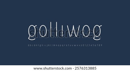 Font thin alphabet made nouveau style, lowercase white thin letters from A to Z and numbers from 0 to 9, vector illustration 10EPS.
