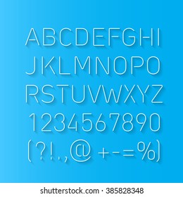 Font Thin Lines with Shadow Isolated on Blue Background