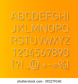 Font Thin Lines with Shadow Isolated on Orange Background