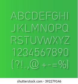 Font Thin Lines with Shadow Isolated on Green Background