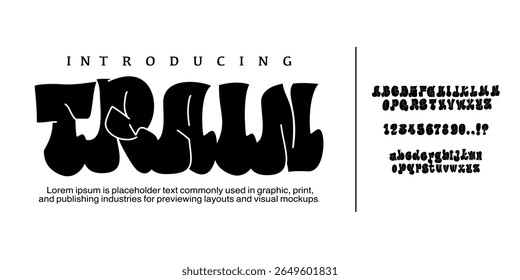 Font Train. Elegant Font. Groovy Font. Graffiti Font. Creative Hand Drawn Uppercase and Number. Street Art Classic Lettering Fashion Designs Typography modern serif decorative vintage concept vector