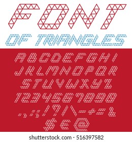 Font triangles vector. Typography digital design.
Creative linear Typeface. Characters: Letters and Numbers