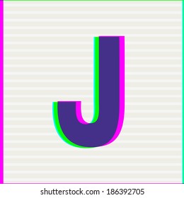 Font type letter J. Stereo Colors Alphabet. Vector illustration. 