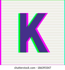 Font type letter K. Stereo Colors Alphabet. Vector illustration. 