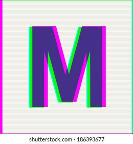 Font type letter M. Stereo Colors Alphabet. Vector illustration. 