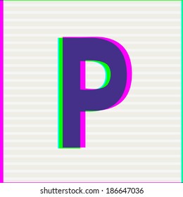 Font type letter P. Stereo Colors Alphabet. Vector illustration. 