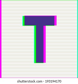 Font type letter T. Stereo Colors Alphabet. Vector illustration. 