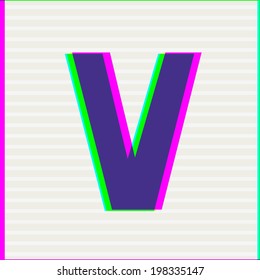 Font type letter V. Stereo Colors Alphabet. Vector illustration. 