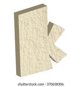 Font type with rock or stone texture, letter K