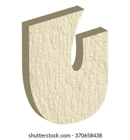 Font type with rock or stone texture, letter U