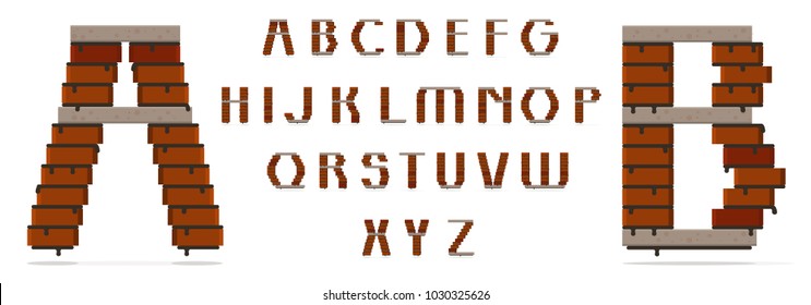 Font type uppercase, bricks and concrete slabs. Suitable for building theme. Individual letters also can be used as a logo of the construction company