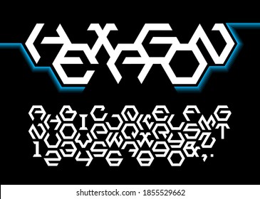 Font, Typeface, Alphabet & Numbers, Hexagon Shape, Geometric Shape, Vector and Illustration.
