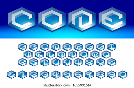 Tipo de letra, alfabeto y números, forma hexagonal, forma geométrica, vector e ilustración.