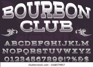Font Typeface handcrafted handwritten vector label design old style.Shadow Effect.vintage Hand Drawn.Retro Typography.Vector bourbon club