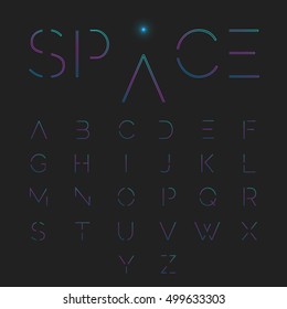 Font. Typeface. Script. Font with minimal design. Typographic alphabet in a set. Modern minimalistic font "SPACE"
