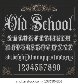 Font. Typeface. Script. Vintage script font. Vector typeface for labels and any type designs.
Old school font.
