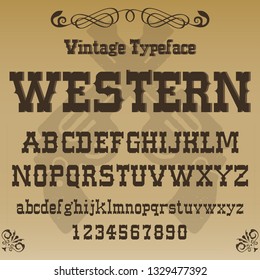 Font. Typeface. Script. Western style - vintage script font. Vector typeface for labels and any type designs - stock vector.Urban style - vintage script font.