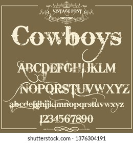 Font. Typeface. Script. Western Style - Vintage Script Font. Vector Typeface For Labels And Any Type Designs - Stock Vector.Urban Style - Vintage Script Font.