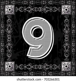 font typeface vintage alphabet and monogram floral lettering label design named 9