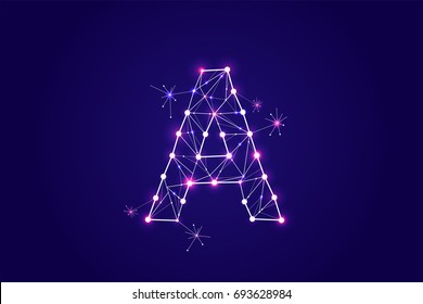 Font - typography design. Abstract form with connected lines and light dots. Vector Illustration. - line stroke weight editable