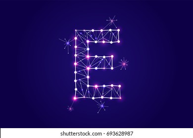 Font - typography design. Abstract form with connected lines and light dots. Vector Illustration. - line stroke weight editable