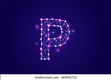 Font - typography design. Abstract form with connected lines and light dots. Vector Illustration. - line stroke weight editable